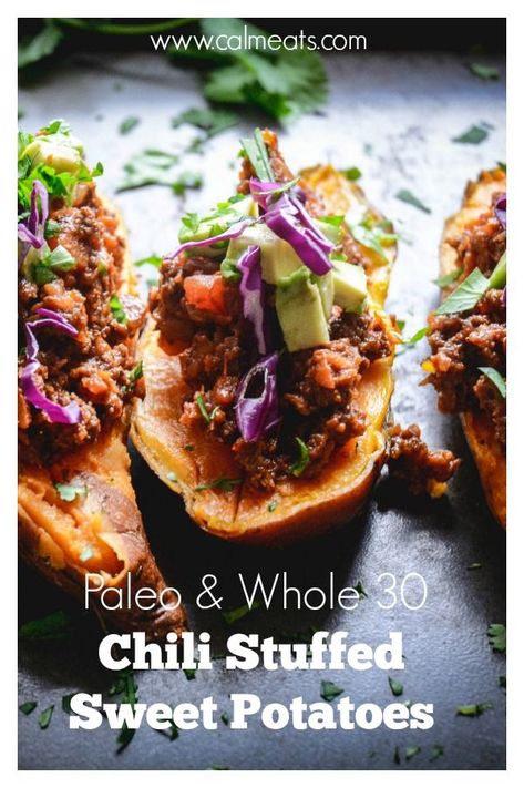 Paleo Stuffed Sweet Potato, Whole 30 Stuffed Sweet Potato, Tofu Stuffed Sweet Potato, Chili Stuffed Sweet Potato, Whole 30 Chili, Aip Foods, Stuffed Sweet Potato, Paleo Chili, Sweet Potato Recipe