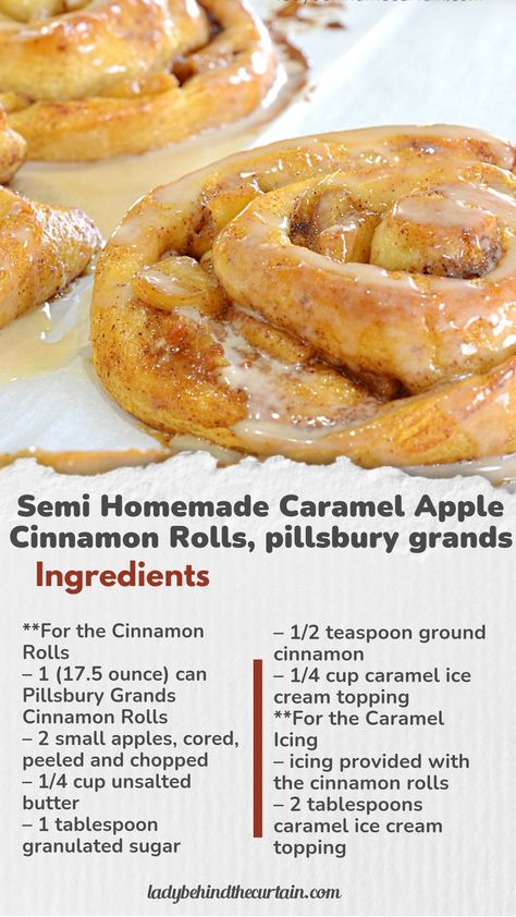 Semi Homemade Caramel Apple Cinnamon Rolls | Impress EVERYONE with these wonderful cinnamon rolls! There's no denying we love our cinnamon rolls. Sometimes your busy schedule doesn't allow the time it take to make your own. Here is not only an easy but delicious solution to your problem. Homemade Caramel Rolls, Cinnamon Rolls Pillsbury, Caramel Apple Cinnamon Rolls, Homemade Caramel Apple, Caramel Ice Cream Topping, Caramel Apples Homemade, Pillsbury Grands, Caramel Rolls, Apple Cinnamon Rolls