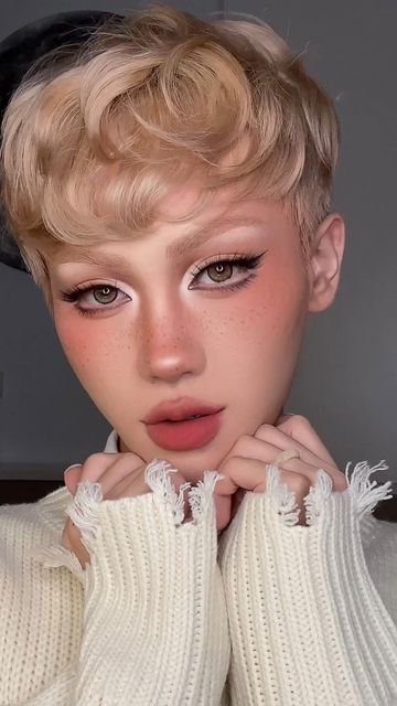 Blush Pattern Makeup, Bold Blush Makeup Looks, Doll Blush Makeup, Fairy Blush Makeup, Blushing Makeup Look, High Blush Placement, Bronzer As Blush, Blush Heavy Makeup, Sunkissed Blush Makeup