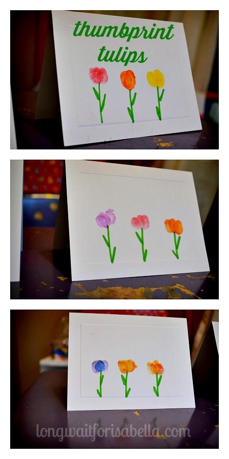 Thumbprint Tulips - an easy preschool craft #FCBlogger Thumbprint Mothers Day Craft, Thumbprint Flowers, Thumbprint Art Ideas, Flower Thumbprint Art, Thumb Print Flowers, Tulip Handprint Craft, Spring Baby Crafts, Tulip Craft Preschool, Hand Print Tulips