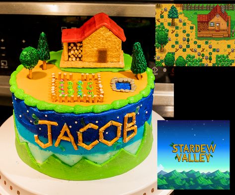 Stardew Valley Birthday Cake, Stardew Valley Cake Ideas, Stardew Valley Party Decoration, Stardew Valley Themed Party, Stardew Valley Cake, Stardew Valley Birthday Party, Stardew Valley Party, Geek Party, Stardew Valley Tips