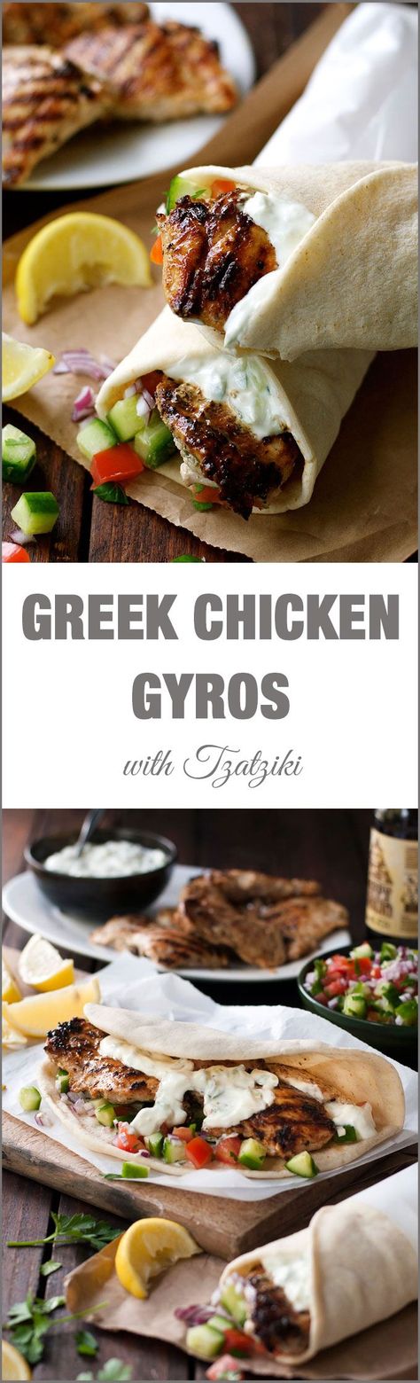 Greek Chicken Gyros with Tzatziki - the marinade for the chicken is so good, I use it even when I'm not making gyros! Gyros Chicken, Greek Chicken Gyros, Chicken Gyro Recipe, Greek Gyros, Chicken Gyros, Chicken Marinade, Greek Chicken, God Mat, Think Food