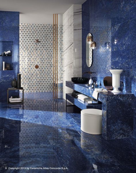 Atlas Concorde, Sophisticated Bathroom, Bathroom Gallery, Marble Look Tile, Trendy Bathroom, Bathroom Wall Tile, Blue Bathroom, Blue Tiles, Marble Bathroom