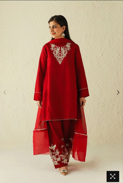 Red Salwar Suit Party Wear, Plain Suit Designs Pakistani, Suit Designs Pakistani, Red Salwar Suit, Plain Suit, Zara Shahjahan, Salwar Suits Party Wear, Suits Punjabi, Designer Anarkali Dresses