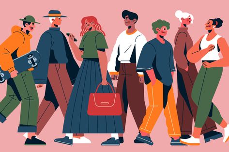 Lifestyle Illustration Art, Moodboard Illustration, Walking Illustration, Crowd Of People Walking, Crowd Drawing, Federal Bank, Lifestyle Illustrations, Vector Illustration People, Hug Illustration