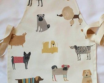 Cream Dog, Dog Apron, Toddler Apron, Childrens Aprons, Cute Aprons, Kids Apron, Cream Background, Linen Apron, Dog Print