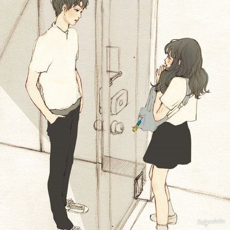 It is neither couple nor just friend. Nor begin romantic relationship but not fun date. Being with him or her, you're becoming emotionally involved with it, But that relation is more difficult to define in a word. Couple Illustration, Korean Art, Love Illustration, Cute Couple Art, Dibujos Cute, Couple Drawings, Couple Art, A Drawing, Cute Illustration