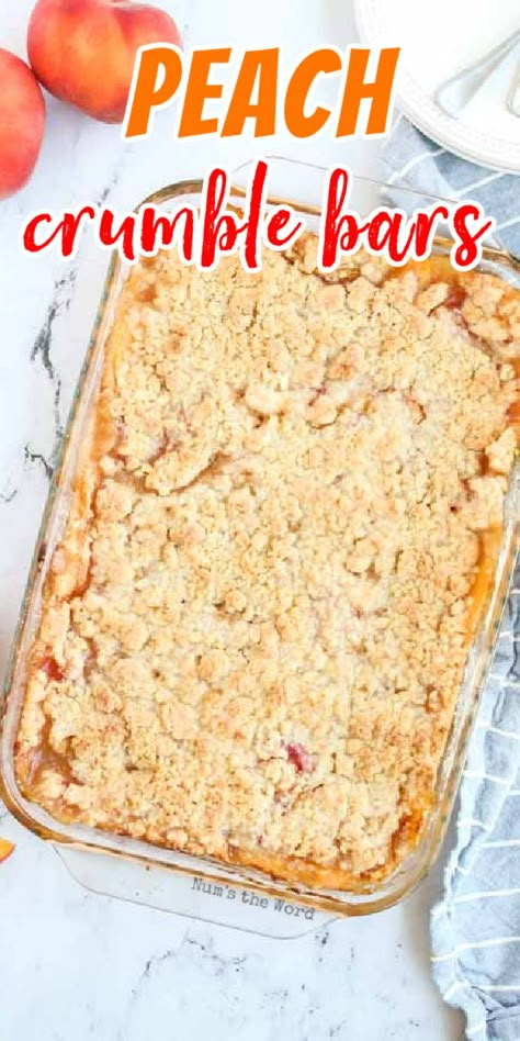 Peach Sheet Pan Pie, Peach Bars Recipes, Peach Crumble Cobbler, Healthy Peach Dessert, Peach Crumble Recipe, Peach Bars, Peach Cobbler Pie, Peach Slab Pie, Peach Pie Bars