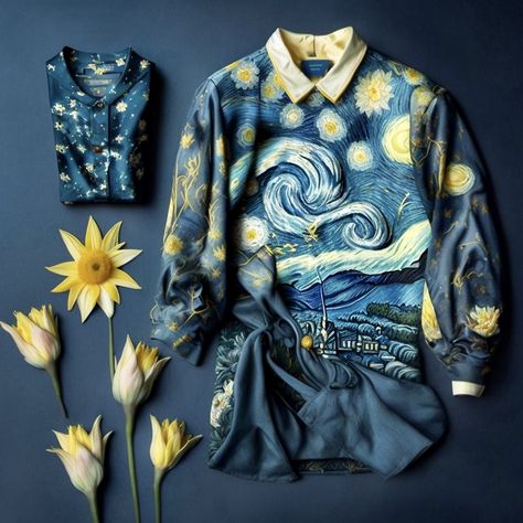 Van Gogh’s Starry Night Spring Fashion Collection Van Gogh Clothes, Spring Fashion Collection, Spring Collection Fashion, Art Clothing, Art Clothes, Halloween Ideas, Business Ideas, Van Gogh, Fashion Collection