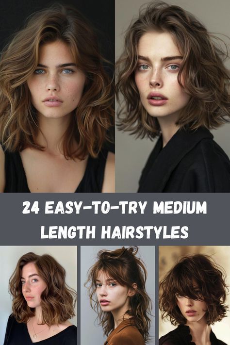 Medium-length hair is incredibly versatile, offering a perfect canvas for a variety of styles. Explore these 24 easy-to-try hairstyles that range from casual to polished looks, ideal for any occasion. Whether you prefer simple waves, elegant updos, or chic braids, this guide has something to inspire your next hair adventure. Discover styling tips and tricks to make your medium hair work for you. Styles For Medium Length Hair Easy, Medium Length Semi Formal Hairstyles, Waves For Medium Length Hair, How To Style Medium Hair, Hairstyle For Daily, Easy Shoulder Length Hairstyles, Worst Hairstyles, Worst Haircuts, Hair Without Bangs