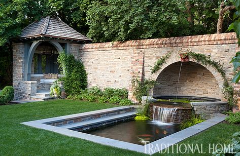 Corner Gazebo, Enclosed Gazebo, Poolside Dining, Backyard Gazebo, Backyard Entertaining, Tudor House, Tudor Style, Built In Bench, Side Yard