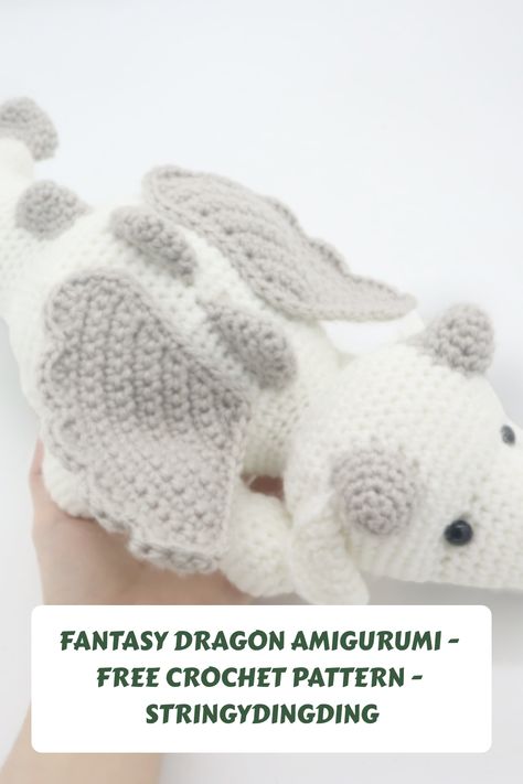 Fantasy Dragon Amigurumi - Free Crochet Pattern - StringyDingDing #Crochet Crocheted Dragon Pattern Free, Free Crochet Dragon Pattern, Fantasy Crochet Patterns Free, Free Dragon Crochet Pattern, Fantasy Crochet Patterns, Crochet Dragon Pattern Free, Fantasy Crochet, Chunky Yarn Crochet Pattern, Dragon Crochet Pattern