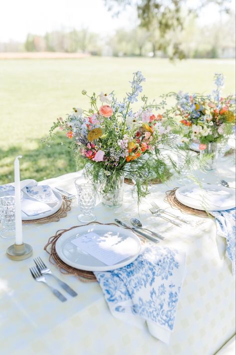 Blue and yellow bridal shower | bridal shower inspo | wild flowers | modern bridal shower | bridal shower theme | bridal shower ideas Elegant Garden Bridal Shower Ideas, Summer Floral Bridal Shower Ideas, Light Blue Wedding Shower Ideas, Lawn And Garden Wedding Shower Ideas, Blue And White Bridal Luncheon, Bridal Shower Yellow And Blue, Blue And Green Tea Party, Poolside Wedding Shower Ideas, French Garden Bridal Shower Theme