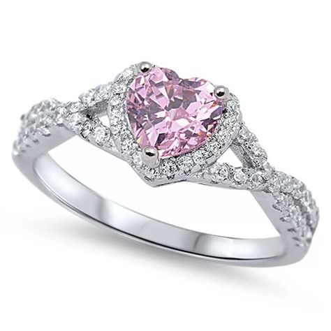 Elevate your everyday look with these stunning sterling silver band rings featuring simulated pink and multicolor CZ stones 💍 Mix and match to create your own unique style! #SterlingSilver #CZStones #RingStacking Heart Shaped Diamond Ring, Infinity Knot, Color Heart, Heart Shaped Diamond, Silver Plated Jewelry, Halo Engagement, Sterling Silver Heart, Engraved Rings, Promise Ring