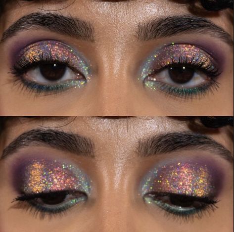 noopur_makeup Kesha Eye Makeup, 3 Color Eyeshadow Tutorial, Eccentric Eye Makeup, Kesha Inspired Makeup, Moon Aesthetic Makeup, Color Changing Makeup, Colourful Smokey Eye, Crazy Colorful Makeup, Watercolor Makeup Looks