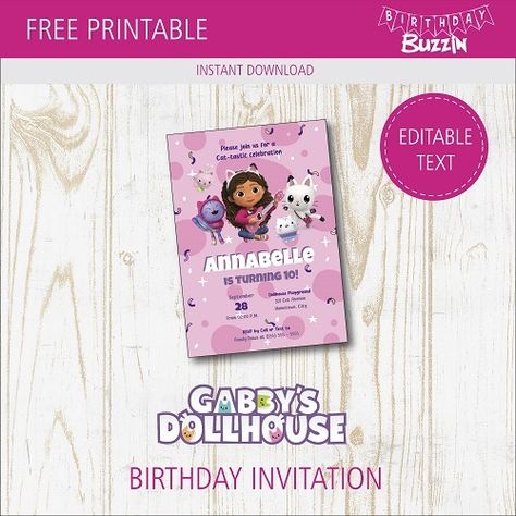 Free Printable Gabby’s Dollhouse Birthday Party Invitations | Birthday Buzzin Gabbys Dollhouse Birthday Party Free Printables, Gabbys Dollhouse Invitation Free, Gabbys Dollhouse Birthday Party Invitation, Gabbys Dollhouse Birthday Invitation, Cat Bday, Gabby Cat, Party Invitations Birthday, Gabby Dollhouse, Sprinkle Party