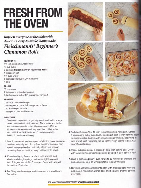 Fleischmann's Beginner's Cinnamon Rolls Cinnamon Roll Turkeys, Recipe For Bread, Fabulous Desserts, Breakfast Donuts, Cinnamon Bun Recipe, Baking Breads, Yeast Recipes, Garlic Toast, Bread Maker Recipes