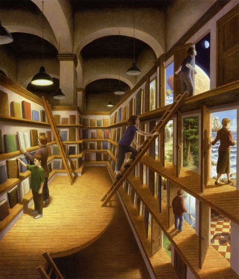 Written Worlds ー Rob Gonsalves Robert Gonsalves, Rob Gonsalves, Optical Illusion Paintings, Amazing Optical Illusions, Illusion Paintings, Illusion Art, Grid Design, Aesthetic Painting, Original Wallpaper