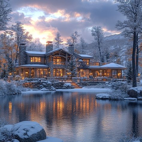 Immerse in the tranquility of a Lakefront Lodge in the Colorado Rocky Mountains, 10000 sqft of luxury. AI art captures winter's allure with mountain shadows. Let this inspire your mountain retreat dreams and snowy peak escapes. Imagine still lake serenity and gentle snowflake whispers. Share your idyllic winter lodge visions below! ❄️🏔️ #DreamHomeInspiration #LuxuryInteriors #RanchStyle #LakefrontLodge #LuxuryLiving #LuxuryDesign #LuxuryLifestyle #HomeGoals #InspiringHomes #LuxuryTravel #MountainRetreat #WinterWonderland #RockyMountainHideaway Cabin In Colorado, Luxury Winter Cabin, Winter Mansion, Luxury Mountain Lodge, Bloxburg Christmas, Mansion Aesthetic, Mountain Dream Homes, Winter Lodge, Colorado Rocky Mountains