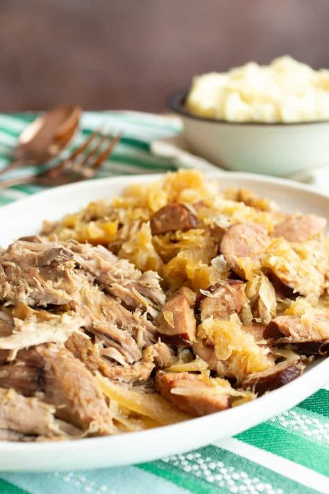 Crockpot Pork And Sauerkraut, Rolled Pork Roast, Pork And Sauerkraut Recipe, Pork Roast And Sauerkraut, Pork And Sauerkraut, New Years Day Meal, Pork Roast In Oven, Slow Cooker Pork Chops, Fermented Cabbage