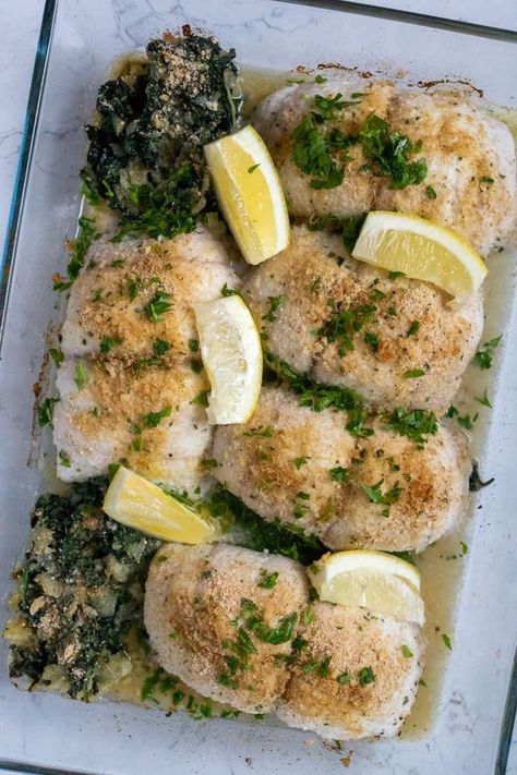 Flounder Florentine Recipe, Flounder Florentine, Ham Meals, Spinach Bread, Cilantro Parsley, Spinach Recipes, Spinach And Cheese, Entree Recipes, Seafood Dishes