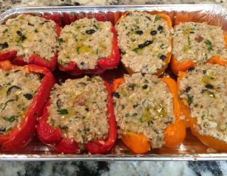 Stuffed Bell Peppers With Bread Crumbs, Stuffed Peppers With Bread Crumbs, Bread Stuffed Peppers, Nona Pia, Tuna Stuffed Peppers, Family Feast Recipes, Stuffed Veggies, Nonna Pia, Anchovy Recipes