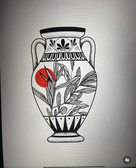 African Vase Tattoo, Jars Of Clay Tattoo, Japanese Vase Tattoo, Vessel Tattoo, Vase Tattoos, Orange Tattoo, Vase Tattoo, Sketchy Tattoo, Shin Tattoo