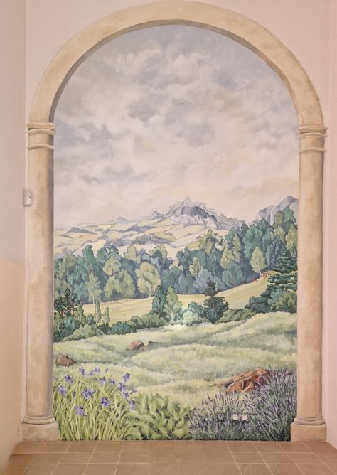 #lavender #France #mural #handpainted by leonoramurals.org Lavender Arch, Tree Arch, Fir Tree, Mural Painting, Rococo, Wall Painting, Bespoke, Arch, Lavender