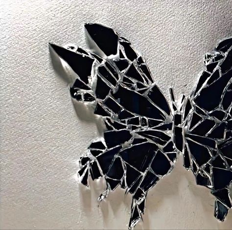 A Butterfly, Follow Me, Sculpture, Paint, Mirror, Glass, Wall, White, Black