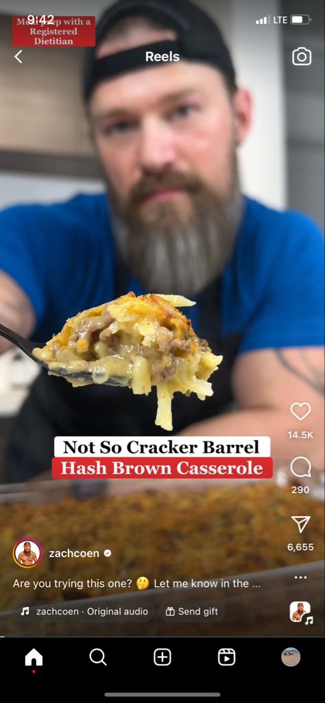 Zac Cohen Recipes, Zach Cohen Recipes, Zach Coen, Hash Brown Casserole, Macro Meals, Follow Button, Cracker Barrel, More Recipes, Registered Dietitian