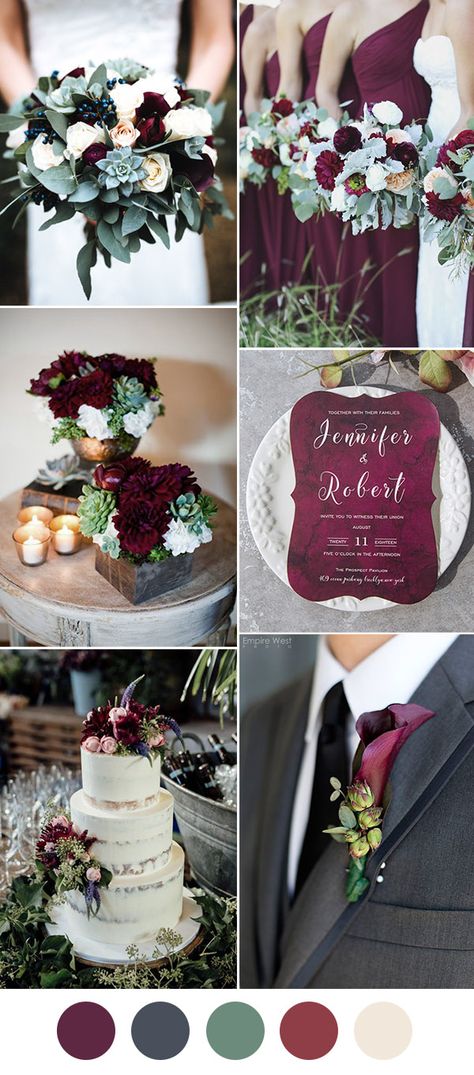 Classic Burgundy,Dark Grey and Dusty Miller Wedding Colors Dusty Miller Wedding, Burgundy Wedding Colors, Grey Wedding Invitations, Marsala Wedding, Wedding Colors Blue, Dusty Miller, Fall Wedding Colors, Wine Wedding, Gray Weddings