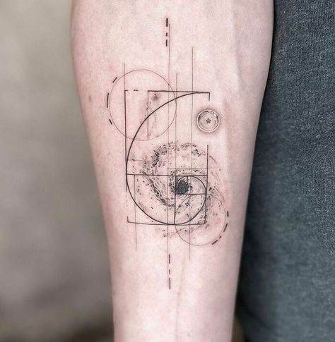 Fibonacci black hole arm tattoo Moon Phases And Stars Tattoo, Math Equation Tattoo, Fibonacci Spiral Tattoo Golden Ratio, Fibonnaci Sequence Tattoo, Asteroid Belt Tattoo, Tattoo Ideas For Men Space, Pleiadian Tattoo, Space Tattoo Aesthetic, Black Hole Tattoo Minimalist