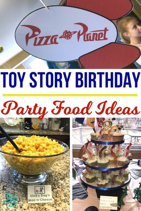 Make your next Toy Story party out of this world with these easy, fun party food ideas! #toystory #birthdayparty #partyfood #disneyparty Toy Story Menu Ideas, Food For Toy Story Birthday Party, Food Ideas For Toy Story Birthday Party, Disney Movie Birthday Party, Toy Story Movie Night Ideas, Toy Story Theme Food Ideas, Food For Toy Story Party, Toy Story Themed Birthday Party Food, Toy Story Birthday Printables Free