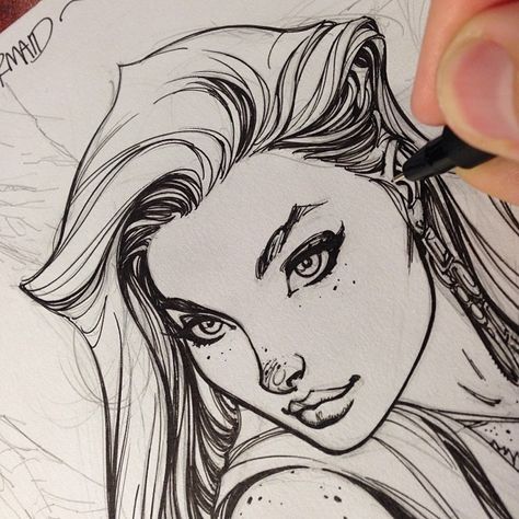 "Little Mermaid" - by J. Scott Campbell Scott Campbell Sketch, J Scott Campbell Art, Scott Campbell Art, Human Anatomy For Artists, J Scott Campbell, Comic Book Art Style, Scott Campbell, Face Sketch, Bd Comics