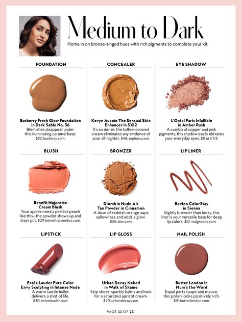 InStyle neutral make-up for medium dark skin Dark Skin Makeup Natural, Lip Balm With Spf, Brown Matte Lipstick, Natural Pink Lips, Foundation Swatches, Lipstick For Dark Skin, Spf Lip Balm, Lipstick Brush, Natural Acne