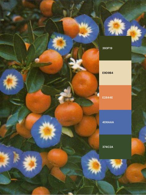 Colour Palette With Forest Green, Cream Orange Color Palette, Green Fall Palette, Green To Brown Color Palette, Flower Colour Scheme, Green Orange Tan Color Palette, Green Orange Brown Wedding, Talavera Color Palette, Dark Blue Green Orange Color Palette