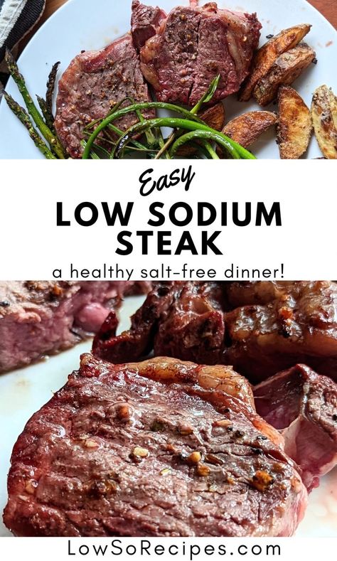 Low Sodium Steak Recipe (No Salt Added) - Low So Recipes Low Sodium Steak Seasoning, Low Sodium Steak Recipes, Low Sodium Steak Marinade, No Salt Recipes Meals, Low Sodium Coleslaw Recipe, Salt Free Diet Low Sodium Recipes, No Sodium Recipes, Recipes Low Sodium, New York Steak Recipe