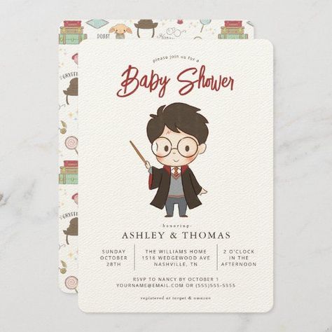 Simple Harry Potter Baby Shower Invitation Harry Potter Baby Shower Invitations, Harry Potter Birthday Invitations, Harry Potter Invitations, Harry Potter Theme Birthday, Unique Baby Shower Themes, Halloween 1st Birthdays, Cumpleaños Harry Potter, Harry Potter Bday, Twins Baby Shower Invitations