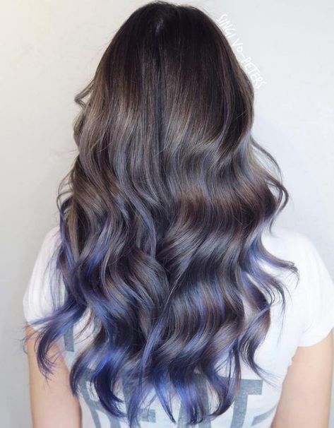 Pastel Blue Balayage For Brown Hair Lavender Hair Ombre, Violet Hair Colors, Purple Ombre Hair, Blue Ombre Hair, Brown Ombre Hair, Violet Hair, Blue Highlights, Balayage Hair Blonde, Hair Dye Ideas