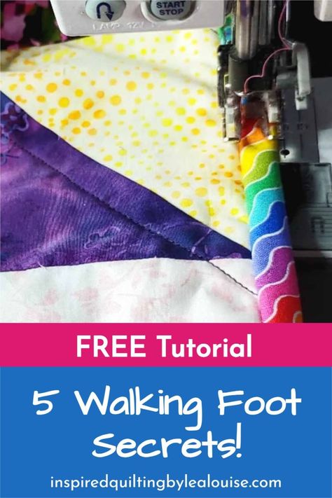 5 Things You Need to Know! Did you know a WALKING FOOT can do ALL THIS? Are you looking for machine Quilting Techniques? This Beginner Walking Foot Quilting Tutorial shows you 5 different ways to effectively use your walking foot. Knowing How to Use a Walking Foot will give you so much more quilting confidence. Walking Foot Quilting is much easier once you learn these Walking Foot Quilting Basics. When you Learn how to use a Walking Foot, you’ll be ready to do all kinds of creative quilting!