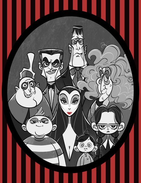 Adam’s Family, Addams Family Drawing, Adams Family Cartoon, Addams Family Fanart, Addams Family Art, Addams Family Cartoon, Gothic Family, October Daily, Charles Addams