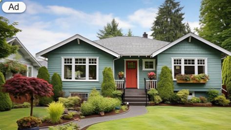 Light Blue Ranch House Exterior, Turquoise House Exterior, Blue Ranch House, Blue Ranch House Exterior, House Exterior Wood, Turquoise House, Ranch House Remodel, Ranch House Exterior, Wood Post