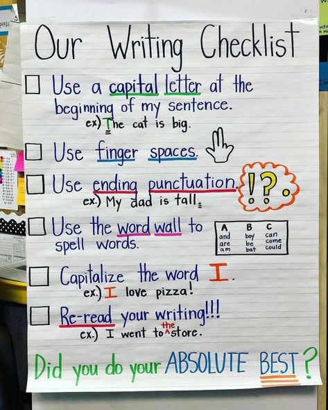 Rachel (@onederful_in_first) posted on Instagram: “How fantastic is this writing checklist from @fullheartsinfirst? I love how first grade friendly it is - perfect for young writers! I’ll…” • May 1, 2022 at 9:20pm UTC Writing Checklist Anchor Chart, Sentence Writing Activities, 2nd Grade Reading Comprehension, Fourth Grade Writing, Kindergarten Anchor Charts, Writing Checklist, 3rd Grade Writing, 2nd Grade Writing, Writing Anchor Charts