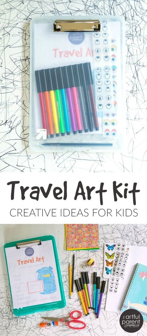 How to make a travel art kit for kids by combining creative activities and printables with basic art materials. Great for a plane or road trip! #drawingforkids #kidsactivities #kidsdrawing #kidsartideas Camping Hacks With Kids, Basic Art, Travel Art Kit, Art Kits For Kids, Road Trip Activities, Toddler Ideas, Road Trip With Kids, Mom Art, Travel Activities