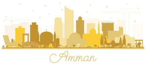 Amman Jordan Skyline Silhouette with Golden Buildings. Jordan Skyline, Golden Illustration, Illustration Business, Skyline Silhouette, Amman Jordan, Cityscape Photos, Amman, Nature Backgrounds, Travel And Tourism