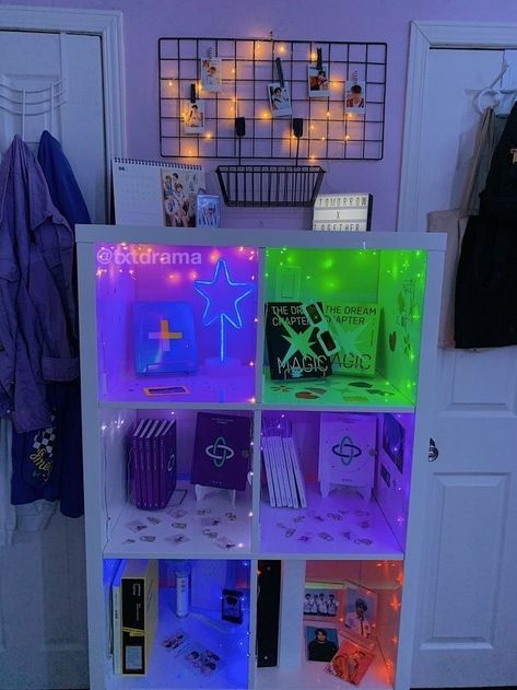 Kpop Shrine Ideas, Kpop Wall Shelf, Kpop Theme Room, Txt Shelf, Kpop Collection Aesthetic Room, Txt Core, Pinterest Room, Kpop Room, Album Aesthetic