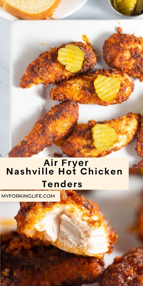 Nashville Hot Chicken Tenders, Hot Chicken Tenders, Nashville Hot Chicken Recipe, Air Fried Chicken Tenders, Hot Chicken Recipe, Air Fryer Chicken Tenders, Nashville Hot Chicken, Nashville Hot, Air Fried Food