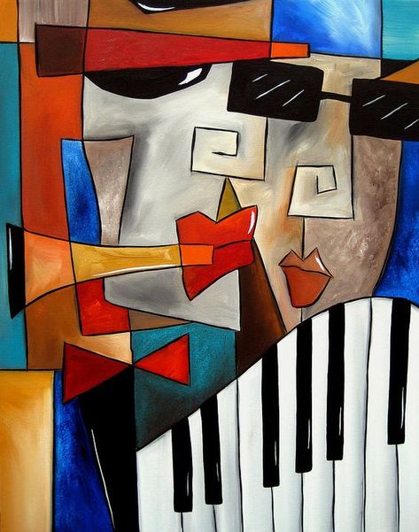 Music Art Painting, Piano Duet, Cubist Paintings, Playing The Piano, Music Art Print, Cubist Art, Music Canvas, Jazz Art, Cubism Art