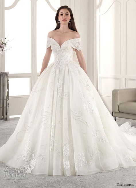 Weddinginspirasi.com featuring - demetrios 2019 starlight bridal off the shoulder sweetheart neckline heavily embellished bodice romantic princess ball gown a  line wedding dress royal train (11) mv -- Demetrios 2019 Wedding Dresses #wedding #weddings #bridal #weddingdress #weddingdresses #bride #fashion  ~ Off Shoulder Wedding Dress Ball Gown, Wedding Dress Tea Length, Demetrios Wedding Dress, Demetrios Bridal, Wedding Dress Ball Gown, Qipao Wedding, Royal Wedding Gowns, Shoulder Wedding Dress, Off Shoulder Wedding Dress