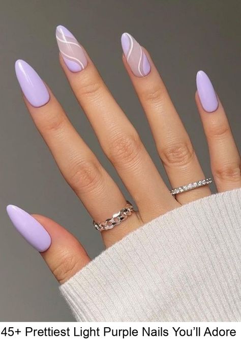 Looking to refresh your manicure for the season? Dive into the world of beautiful light purple nails that will instantly elevate your look. Lilac Nails With Design, Purple Nails Simple Design, Lavender Nail Art Designs, Acrylic Nails Inspo Simple, Simple Nail Designs Purple, Light Purple Nails Almond, Lavender Nails Design, Nails Simple Purple, Lavender Nails With Design